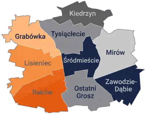 Obszar działania ślusarza w Częstochowie - mapa dzielnic